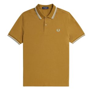 Fred Perry Slim Fit Twin Tipped Polo Dark Caramel / Snow White / Silver Blue