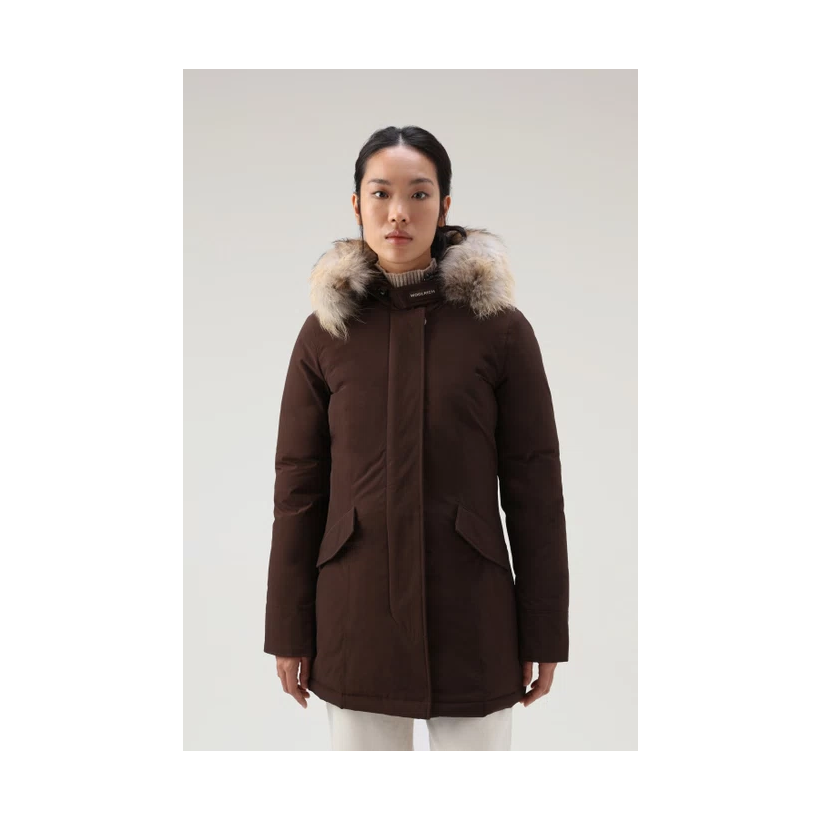 Woolrich Woman Luxury Arctic Parka with Detachable Fur Soil Brown