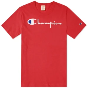 Champion Reverse Weave Script Logo T-Shirt Pink Red