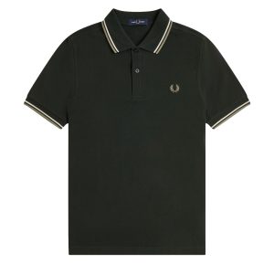Fred Perry Slim Fit Twin Tipped Polo Night Green / Light Ecru / Olive Mint