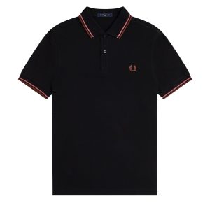 Fred Perry Slim Fit Twin Tipped Polo Black / Putty Pink / Whisky Brown