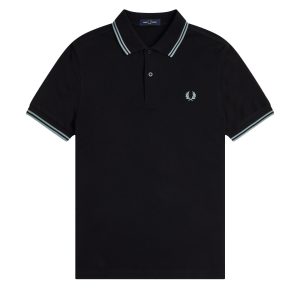 Fred Perry Slim Fit Twin Tipped Polo Black / Silver Blue / Silver Blue