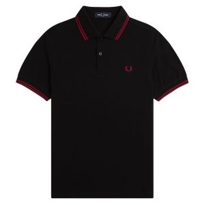 Fred Perry Slim Fit Twin Tipped Polo Black / Burnt Red / Burnt Red