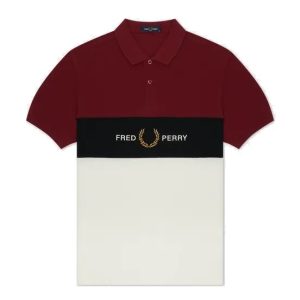 Fred Perry Embroidered Panel Polo Shirt In Burgundy In Red
