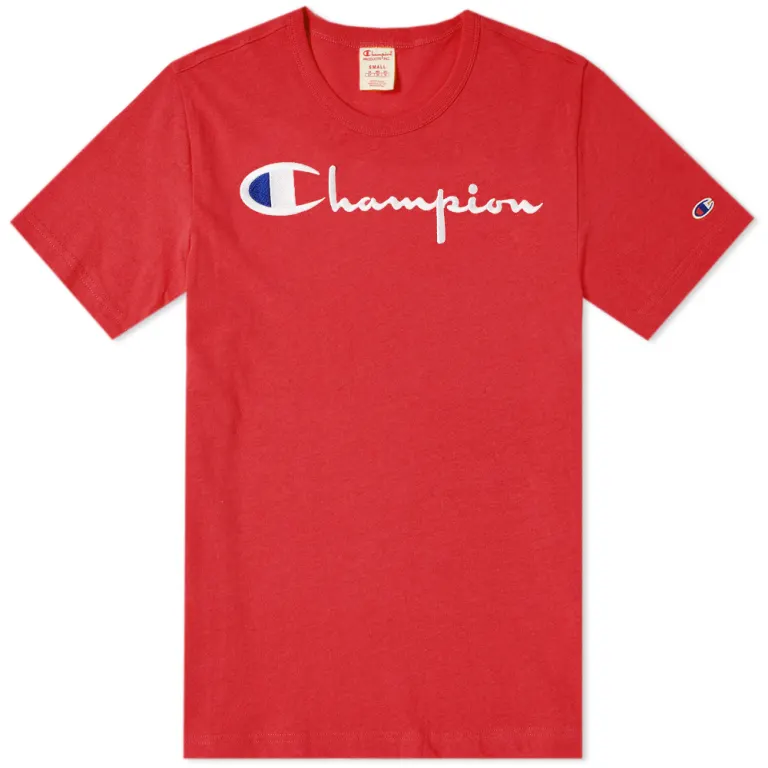 Champion Reverse Weave Script Logo T-Shirt Pink Red