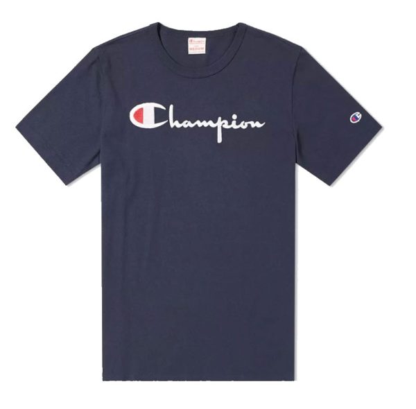 Champion Reverse Weave Script Logo T-Shirt Navy