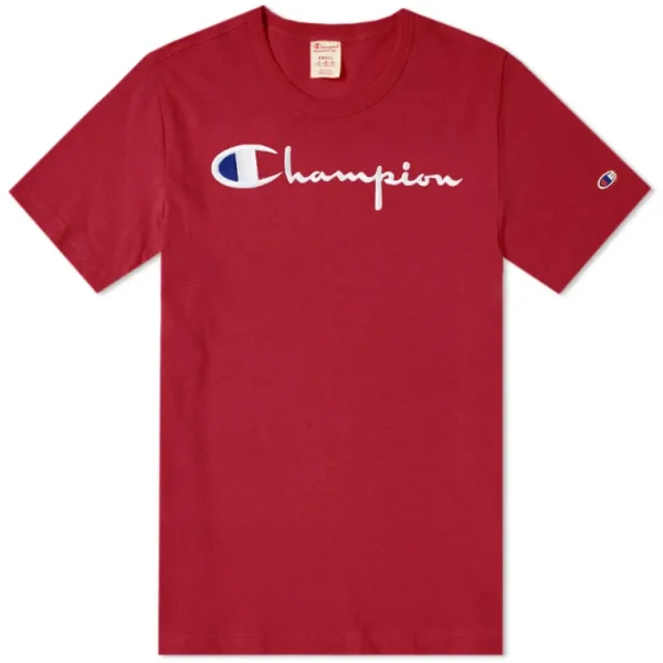 Champion Reverse Weave Script Logo T-Shirt Red