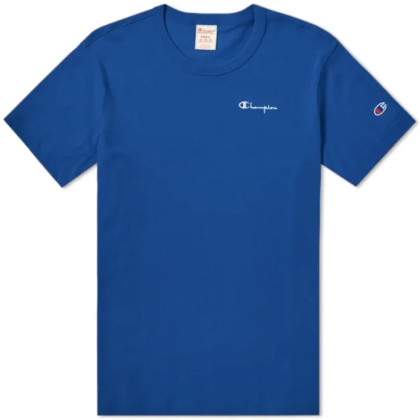 Champion Reverse Weave Small Script Logo T-Shirt Blue