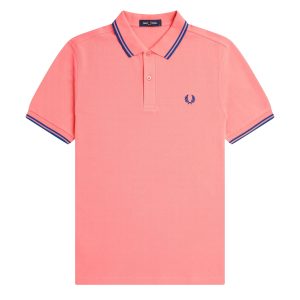 Fred Perry Slim Fit Twin Tipped Polo Coral Heat / Shaded Cobalt / Shaded Cobalt