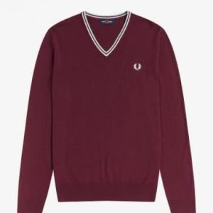 Fred Perry Classic V Neck Jumper Burgundy