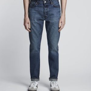Edwin Slim Tapered Jeans L32 Blue Dark Used Made in Japan - Imagen 2