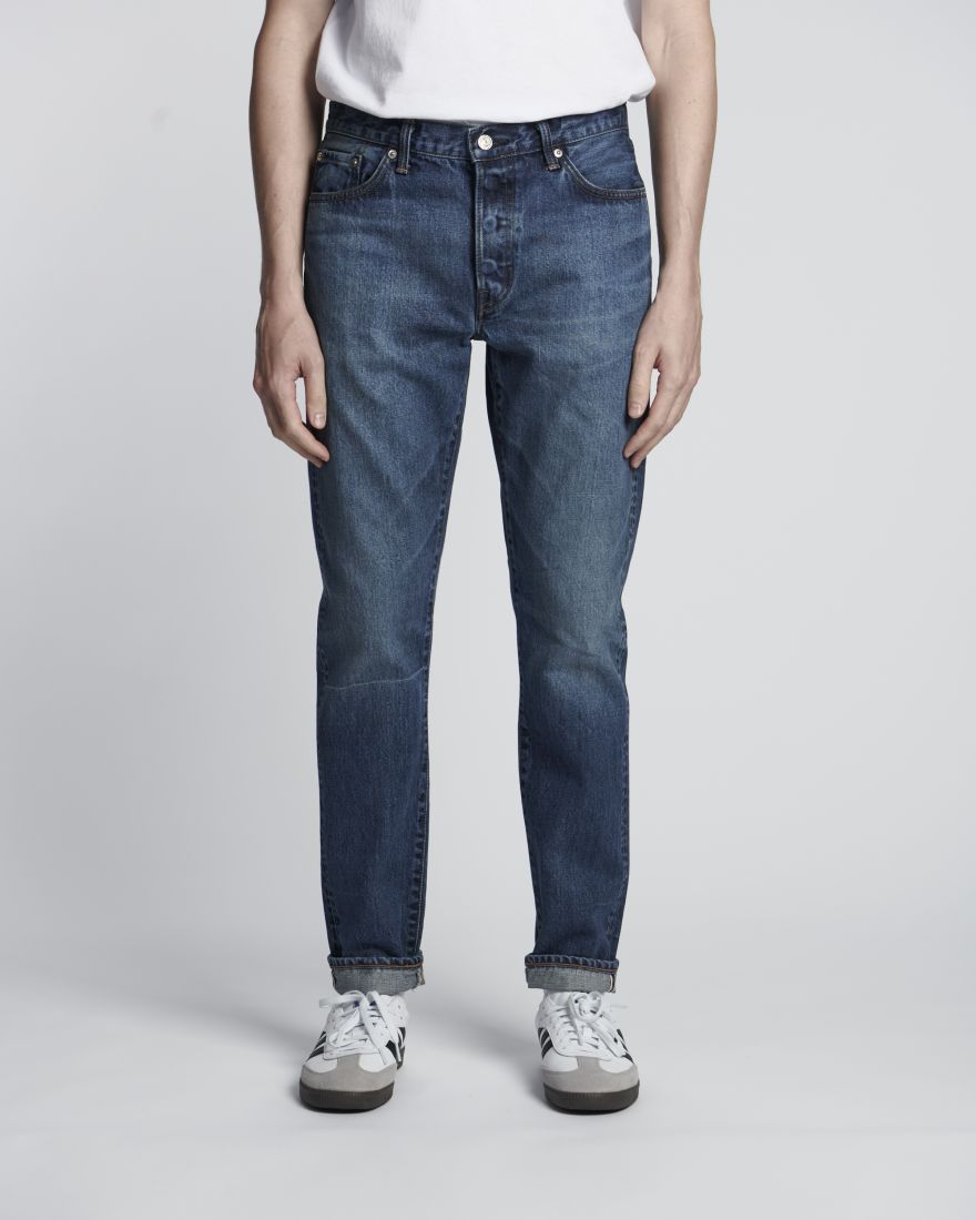 Edwin Slim Tapered Jeans L32 Blue Dark Used Made in Japan - Imagen 2