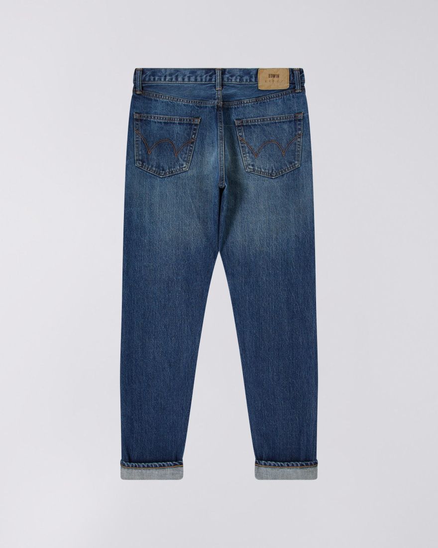 Edwin Slim Tapered Jeans L32 Blue Dark Used Made in Japan - Imagen 4