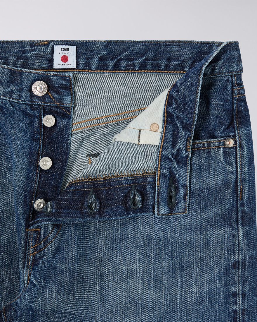 Edwin Slim Tapered Jeans L32 Blue Dark Used Made in Japan - Imagen 6