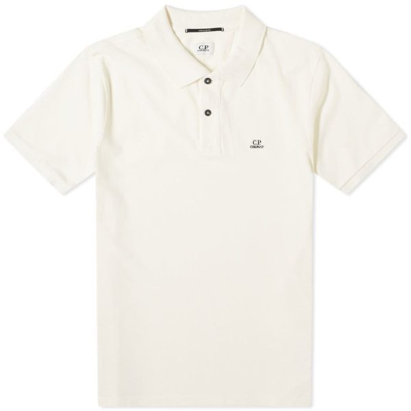 C.P. Company Stretch Pique Slim Fit Logo Polo Gauze White