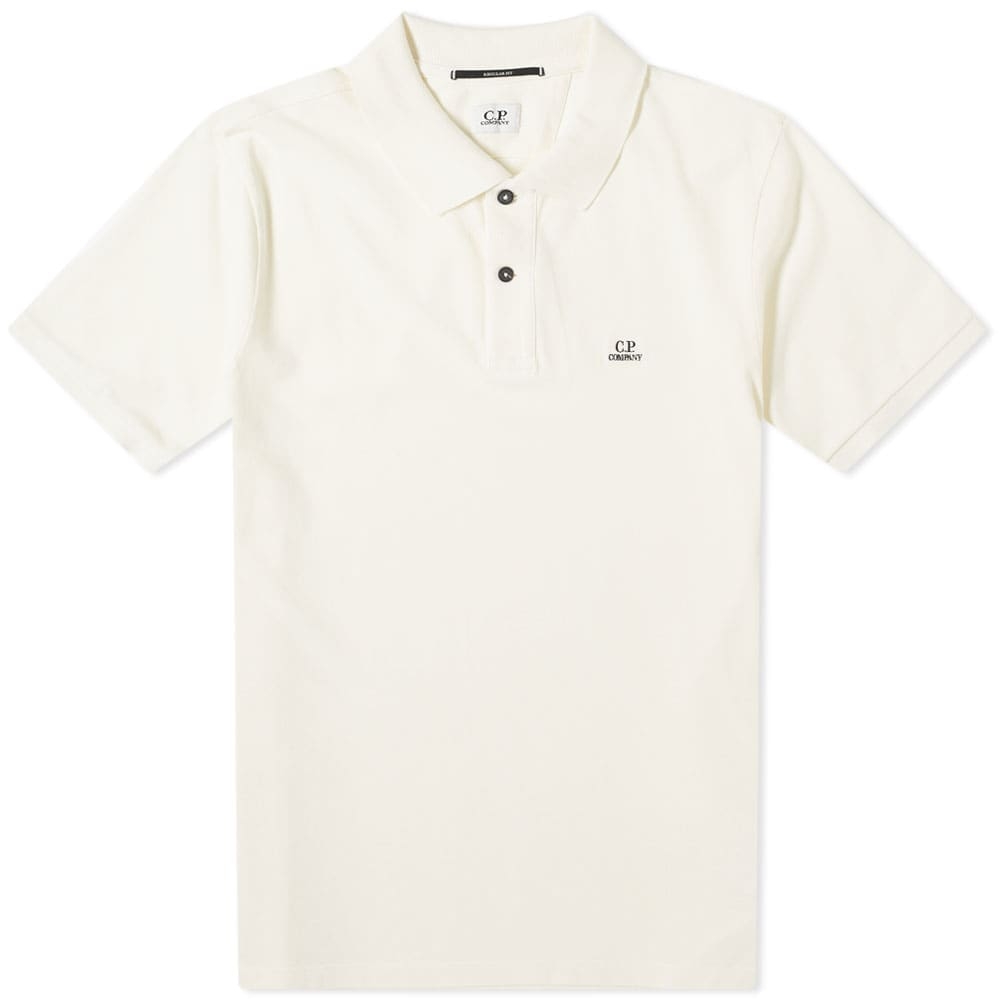 C.P. Company Stretch Pique Slim Fit Logo Polo Gauze White