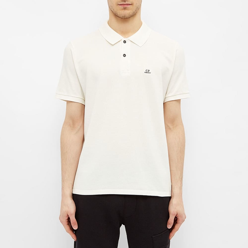 C.P. Company Stretch Pique Slim Fit Logo Polo Gauze White - Imagen 2