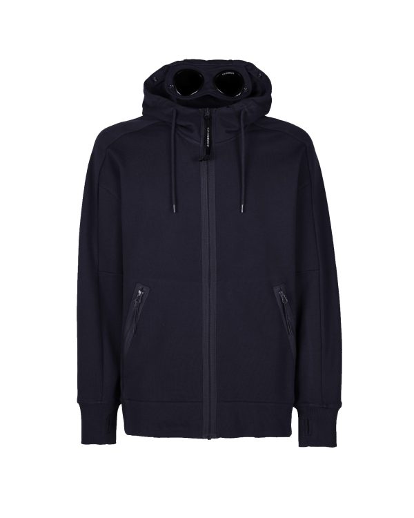 C.P. Company Diagonal Raised Fleece Goggle Hoodie Total Eclipse Blue