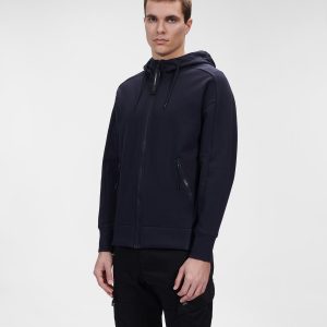 C.P. Company Diagonal Raised Fleece Goggle Hoodie Total Eclipse Blue - Imagen 2