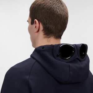 C.P. Company Diagonal Raised Fleece Goggle Hoodie Total Eclipse Blue - Imagen 4