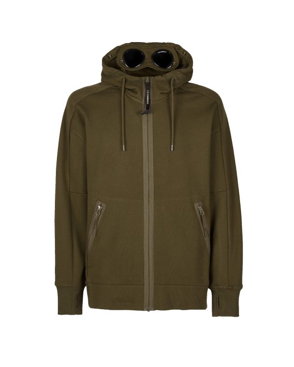 C.P. Company Diagonal Raised Fleece Goggle Hoodie Ivy Green