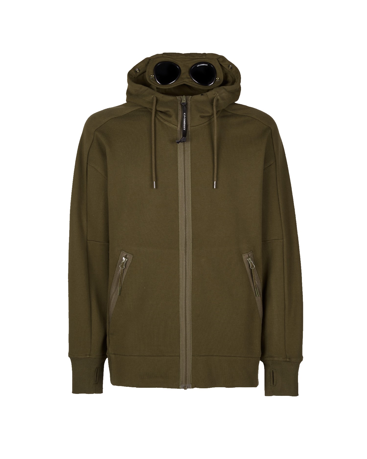 C.P. Company Diagonal Raised Fleece Goggle Hoodie Ivy Green
