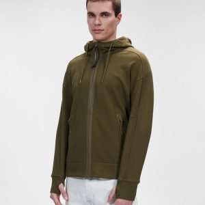 C.P. Company Diagonal Raised Fleece Goggle Hoodie Ivy Green - Imagen 2