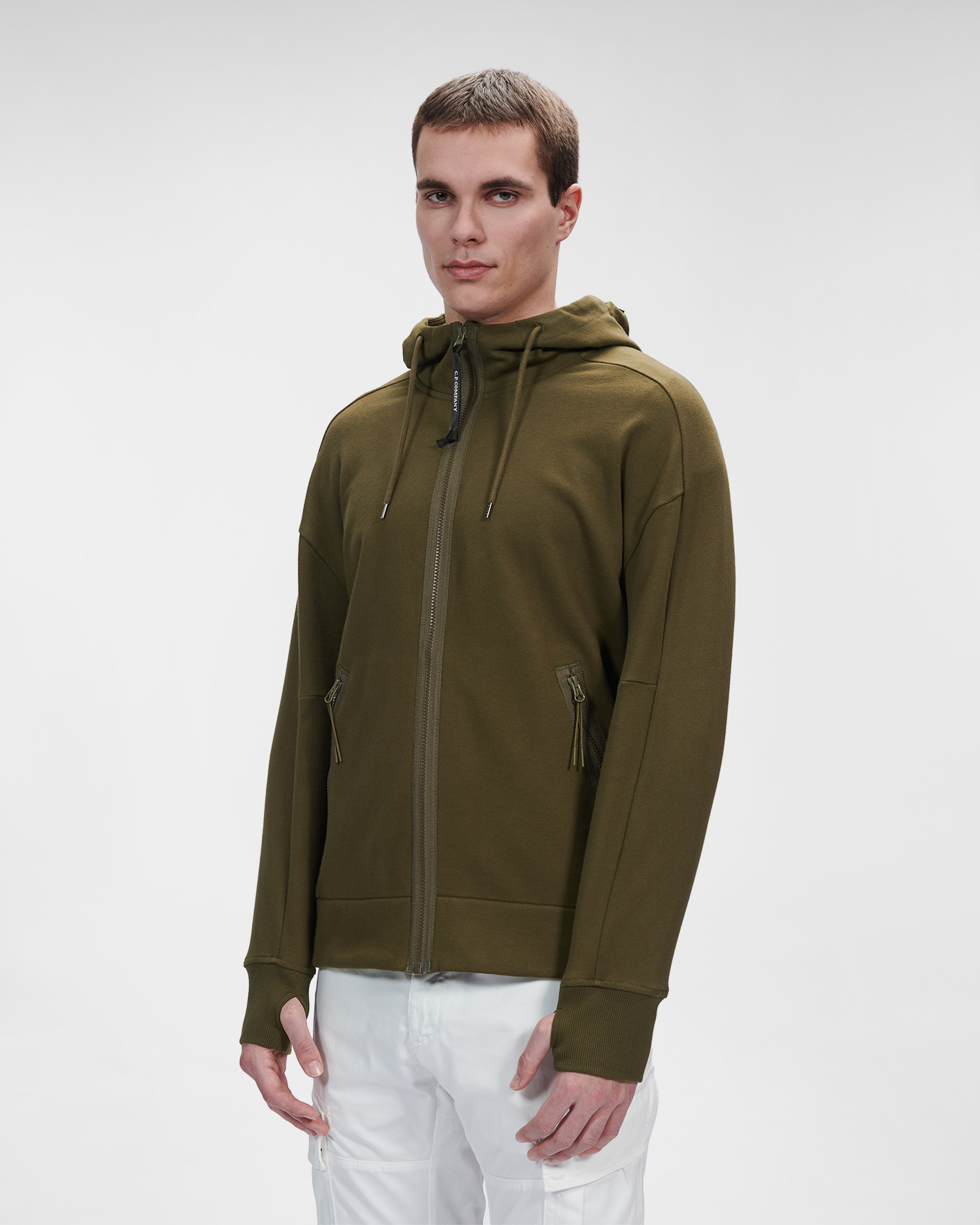 C.P. Company Diagonal Raised Fleece Goggle Hoodie Ivy Green - Imagen 2