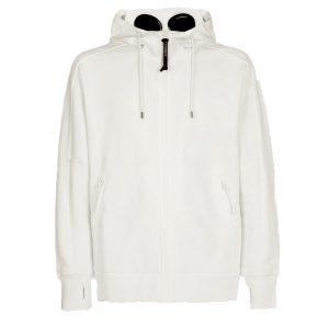 C.P. Company Diagonal Raised Fleece Goggle Hoodie Gauze White