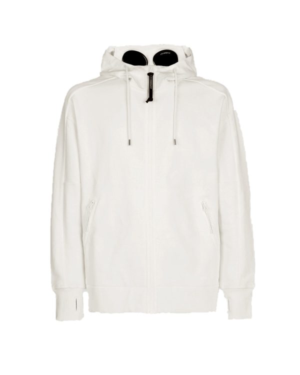 C.P. Company Diagonal Raised Fleece Goggle Hoodie Gauze White
