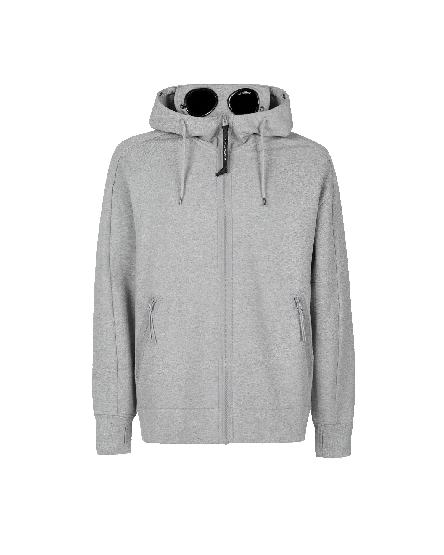 C.P. Company Diagonal Raised Fleece Goggle Hoodie Grey Melange