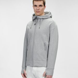 C.P. Company Diagonal Raised Fleece Goggle Hoodie Grey Melange - Imagen 2