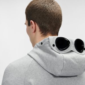 C.P. Company Diagonal Raised Fleece Goggle Hoodie Grey Melange - Imagen 3
