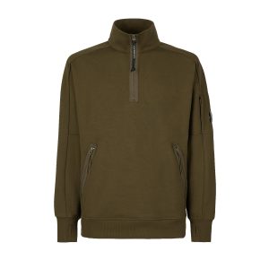 C.P. Company Diagonal Raised Fleece Stand Collar Sweatshirt Ivy Green