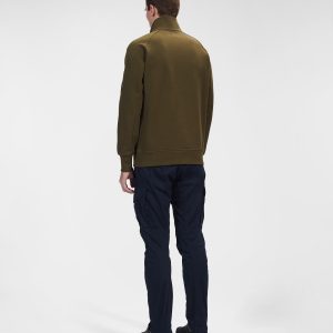 C.P. Company Diagonal Raised Fleece Stand Collar Sweatshirt Ivy Green - Imagen 3