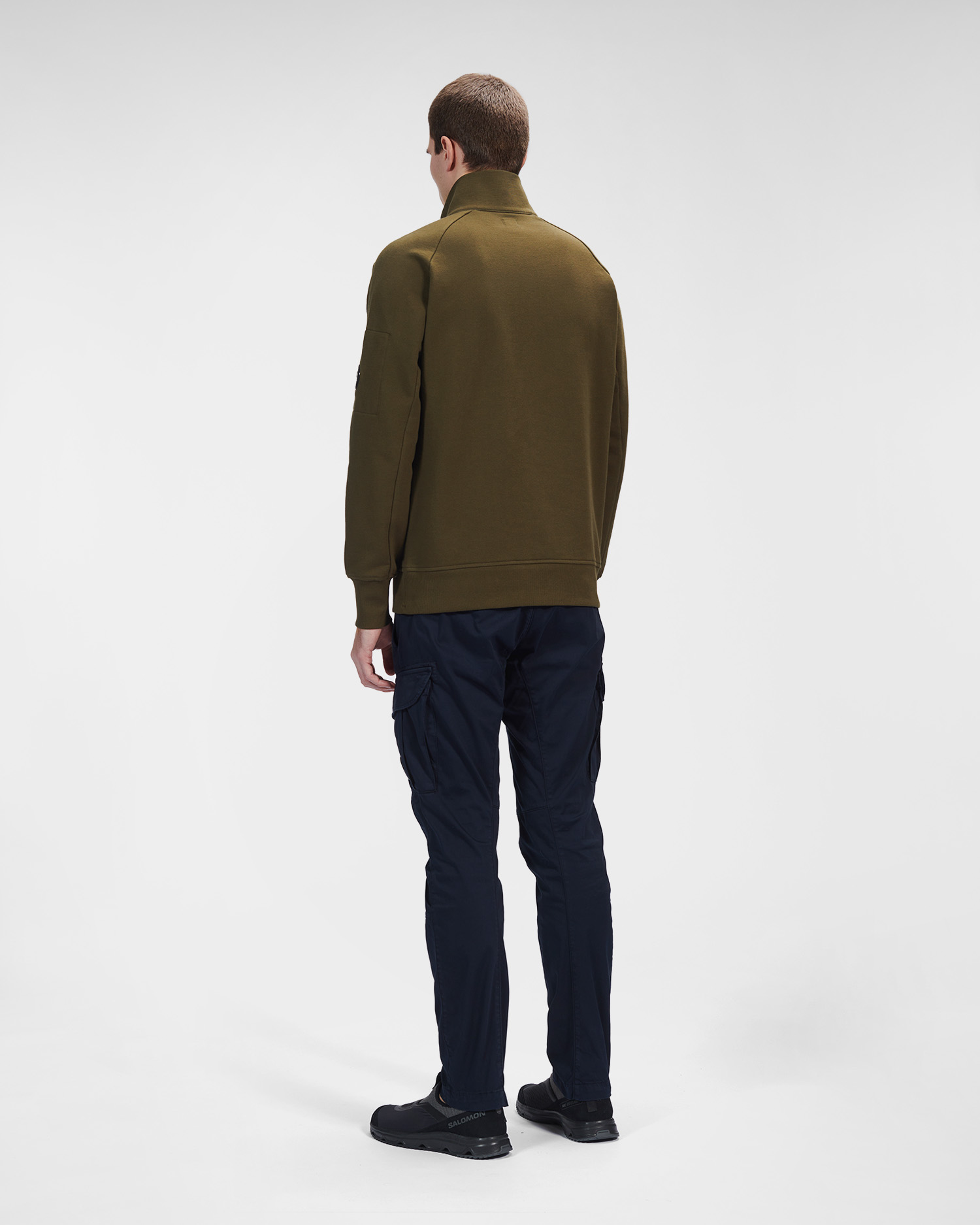 C.P. Company Diagonal Raised Fleece Stand Collar Sweatshirt Ivy Green - Imagen 3