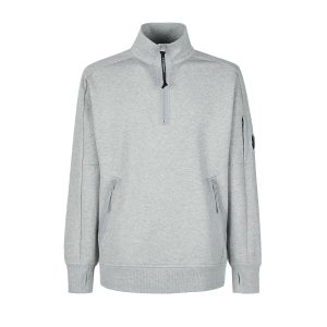C.P. Company Diagonal Raised Fleece Stand Collar Sweatshirt Grey Melange