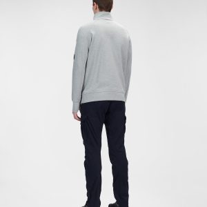 C.P. Company Diagonal Raised Fleece Stand Collar Sweatshirt Grey Melange - Imagen 3