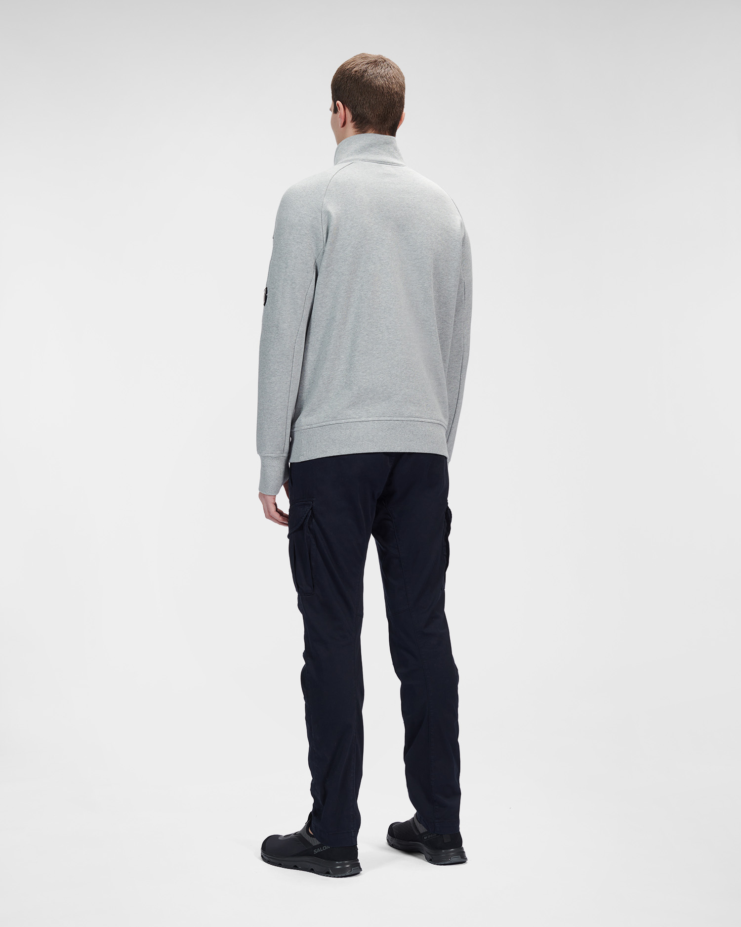 C.P. Company Diagonal Raised Fleece Stand Collar Sweatshirt Grey Melange - Imagen 3