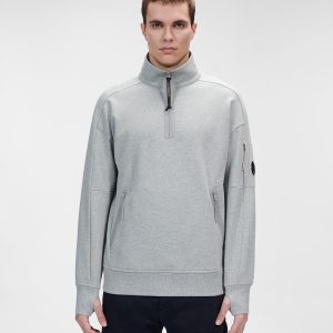 C.P. Company Diagonal Raised Fleece Stand Collar Sweatshirt Grey Melange - Imagen 4