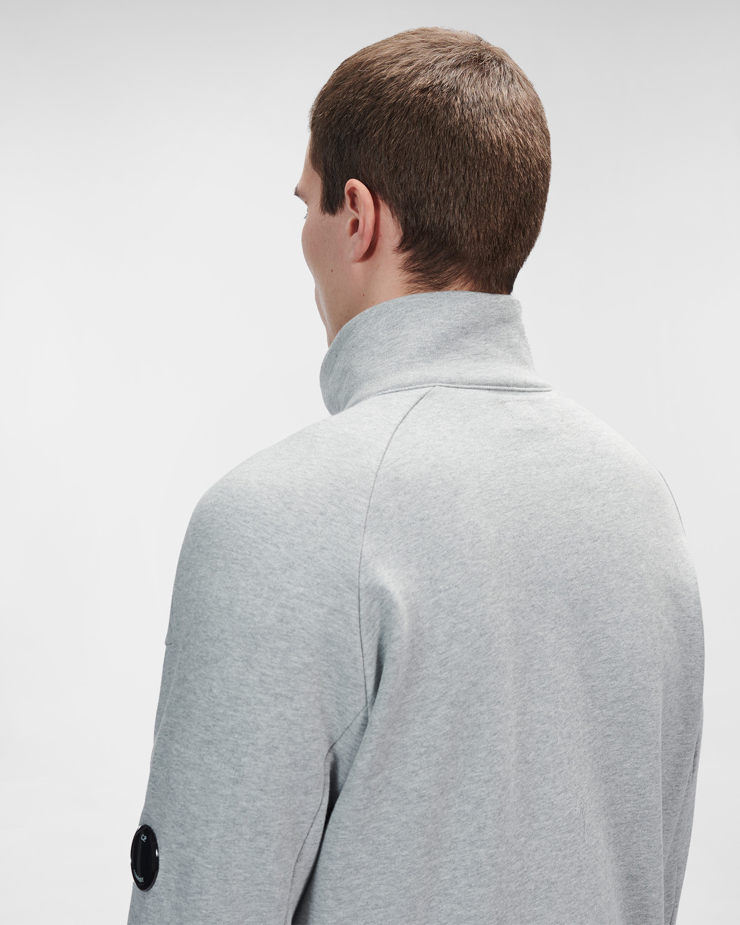 C.P. Company Diagonal Raised Fleece Stand Collar Sweatshirt Grey Melange - Imagen 6