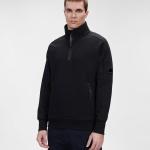 C.P. Company Diagonal Raised Fleece Stand Collar Sweatshirt Black - Imagen 2