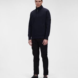 C.P. Company Diagonal Raised Fleece Stand Collar Sweatshirt Total Eclipse Blue - Imagen 2