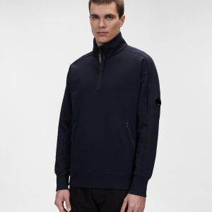 C.P. Company Diagonal Raised Fleece Stand Collar Sweatshirt Total Eclipse Blue - Imagen 4