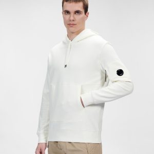 C.P. Company Diagonal Raised Fleece Pullover Hoodie Gauze White - Imagen 2