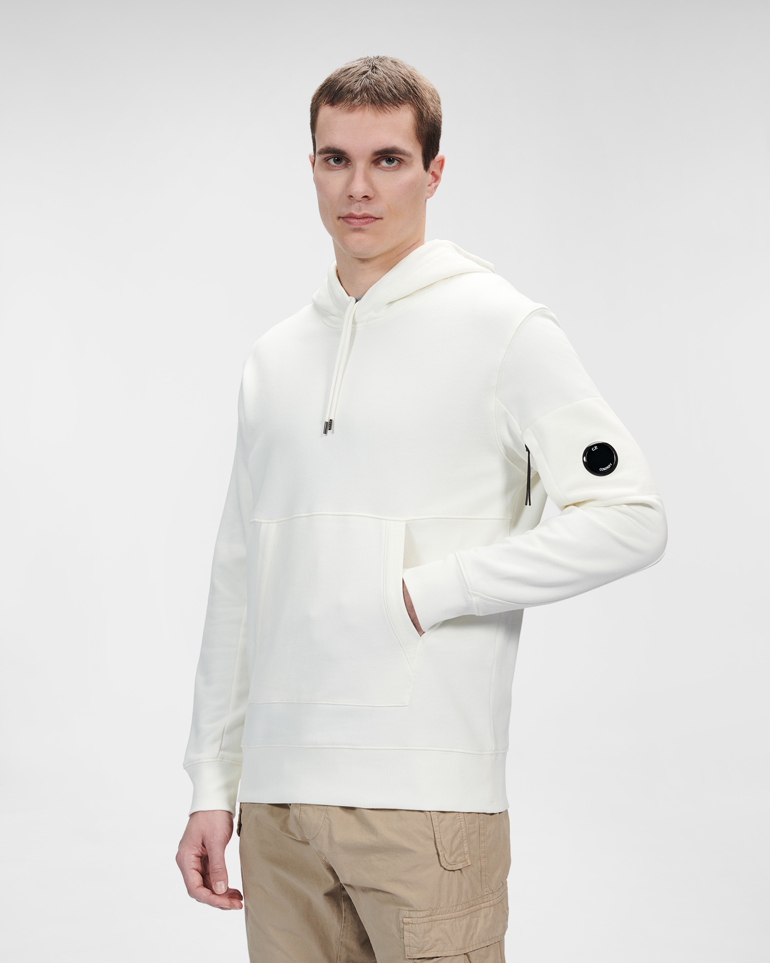 C.P. Company Diagonal Raised Fleece Pullover Hoodie Gauze White - Imagen 2