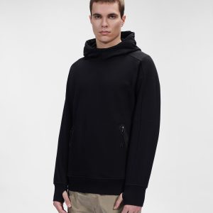 C.P. Company Diagonal Raised Fleece Goggle Hoodie Black - Imagen 4