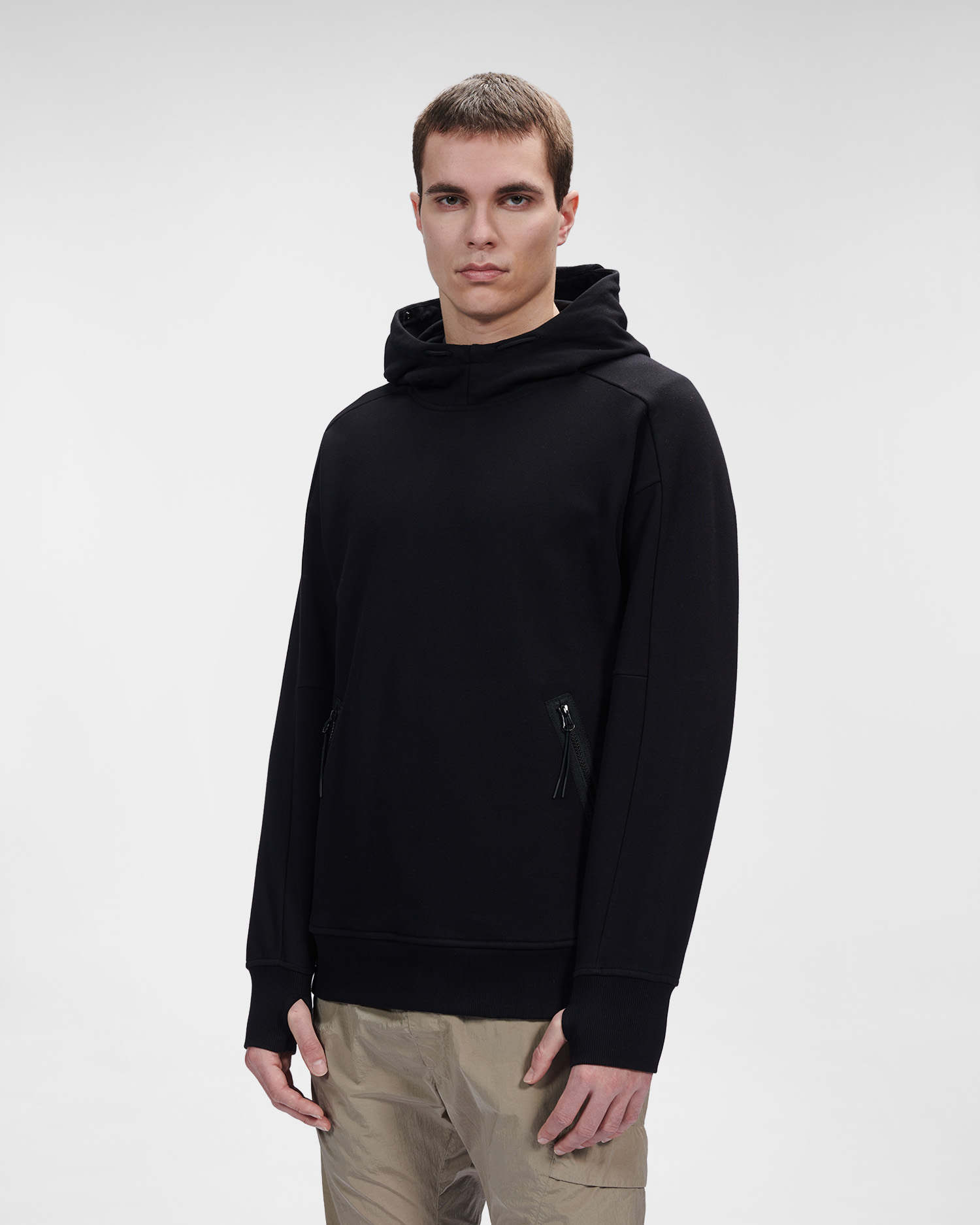 C.P. Company Diagonal Raised Fleece Goggle Hoodie Black - Imagen 4