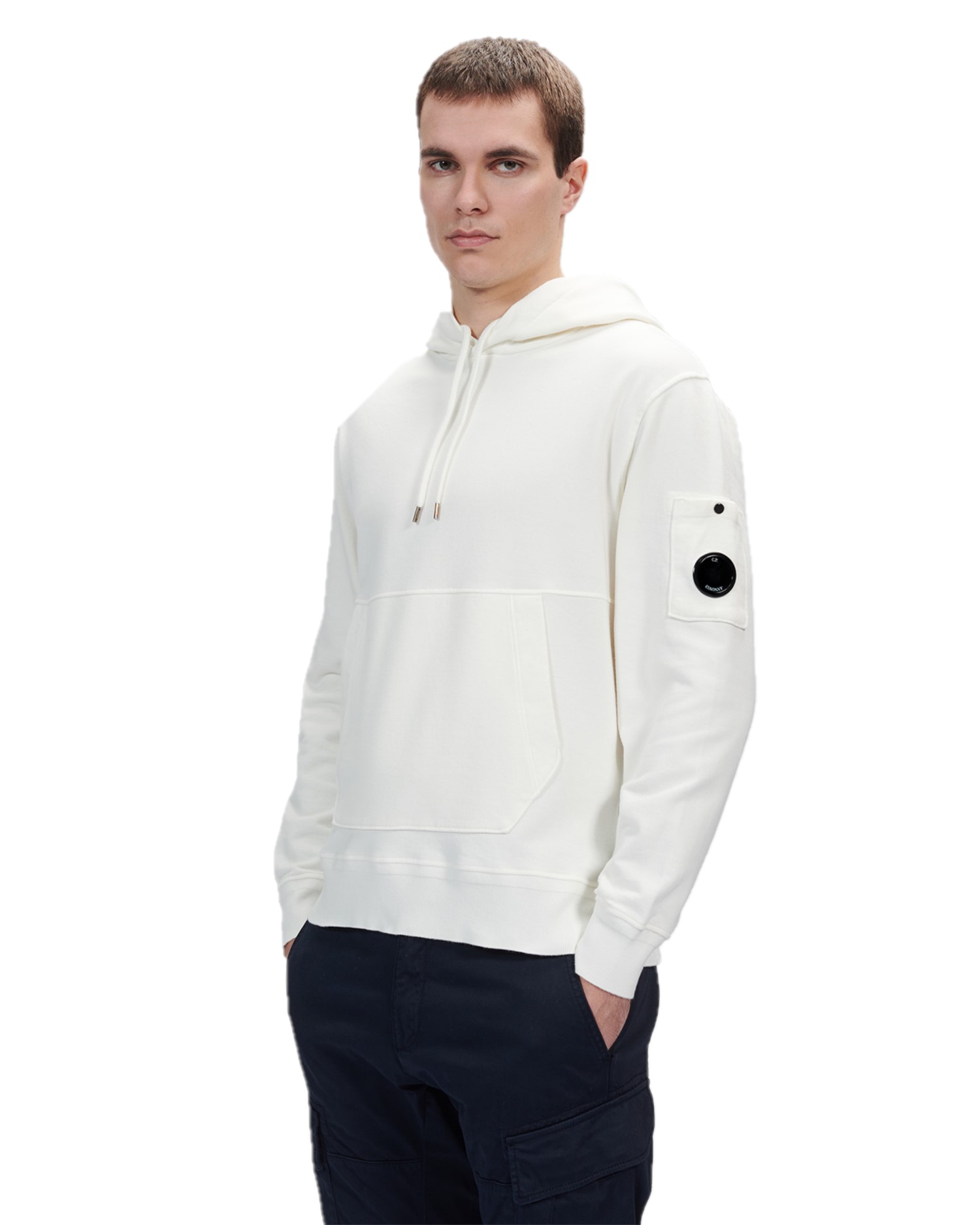 C.P. Company Cotton Fleece Hoodie Gauze White - Imagen 8