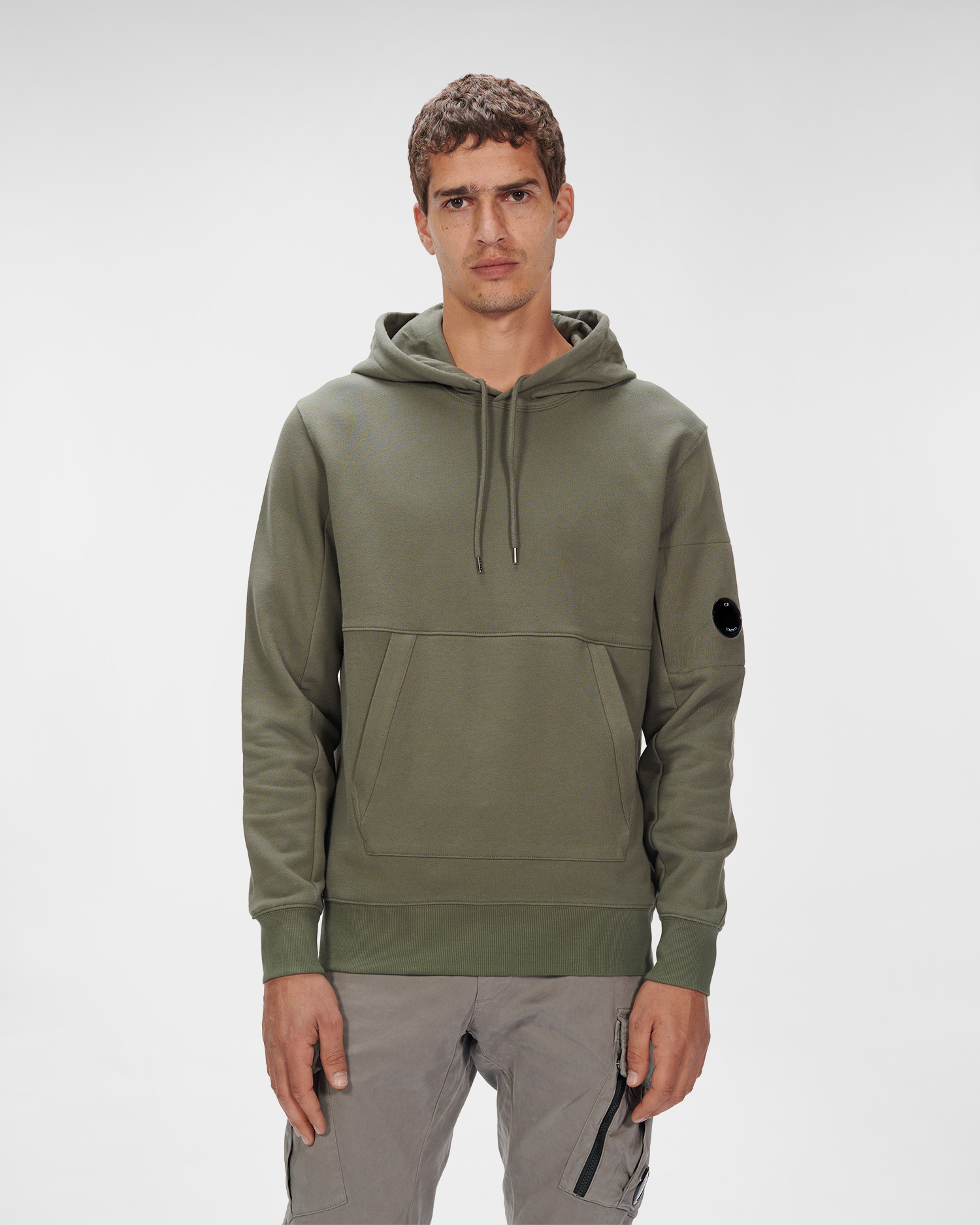 C.P. Company Diagonal Raised Fleece Pullover Hoodie Thyme Green - Imagen 2